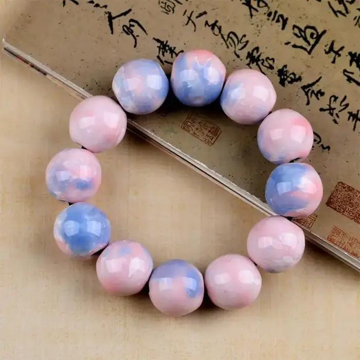 Bracelet en perles de céramique pour femmes, style vintage, en porcelaine, fait main, réglable, élégant, idée cadeau