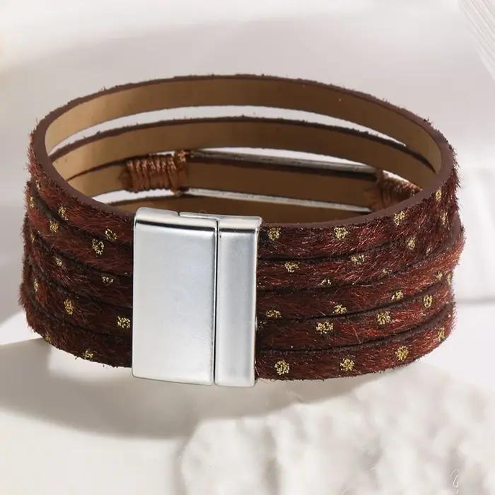 Fille Bracelets lettre cristaux fer multicouche large bord Bracelet en cuir bohème femmes mode lumière luxe charme bijoux