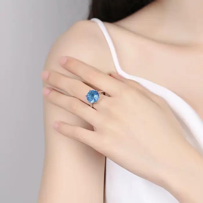 Bijoux pour femmes S925 bagues en argent saphir bleu Zircon bague de mariage ovale