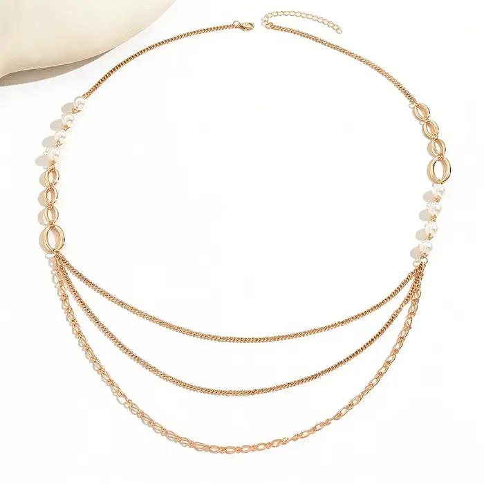 Collier à chaîne de perles multicouches avec pendentif long à franges