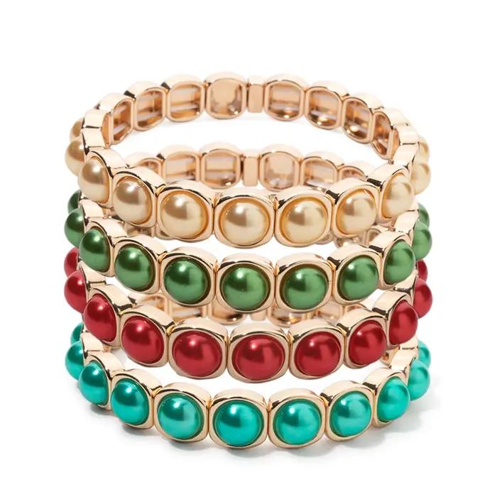 Bracelet de document en or pour femme perles colorées incrustées bracelets élastiques perlés accessoire à main nouveau 2024 occasions spéciales mode unique