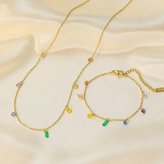 Kolmnsta bohême coloré CZ cristal collier ras du cou pour femmes filles en acier inoxydable pendentif chaîne