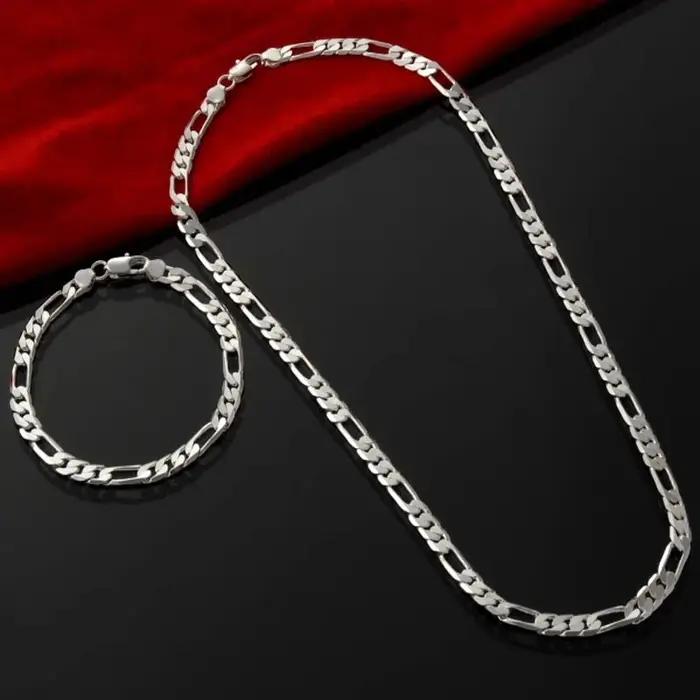 Nouvel Arrivage Noble : Ensemble de Bijoux en Argent 925 avec Chaîne de 4 mm pour Hommes et Femmes