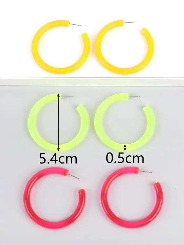 4 paires/ensemble couleur néon acrylique boucles d'oreilles ensemble pour femmes Rock Punk Fluorescent grands cerceaux ronds boucle d'oreille bijoux de fête cadeaux