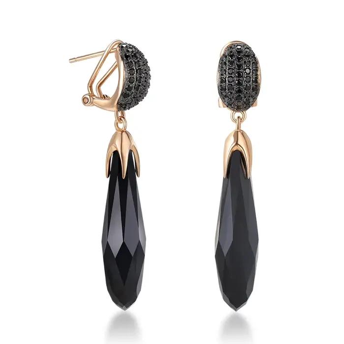 Boucles d'Oreilles Longues Rétro en Argent Sterling 925 Incrustées de Pierres Noires pour Femmes Occasions Spéciales Sophistication Élégance