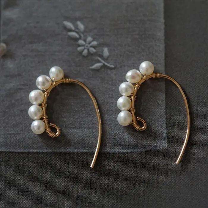 Boucles d'oreilles en perles pour femmes, bijoux en or, faits à la main, breloques Vintage, minimali