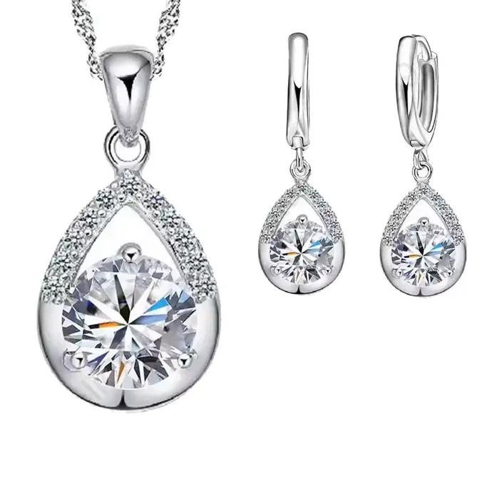Ensemble de bijoux en argent Sterling 925 pur or blanc, collier et boucles d'oreilles pour femmes, e