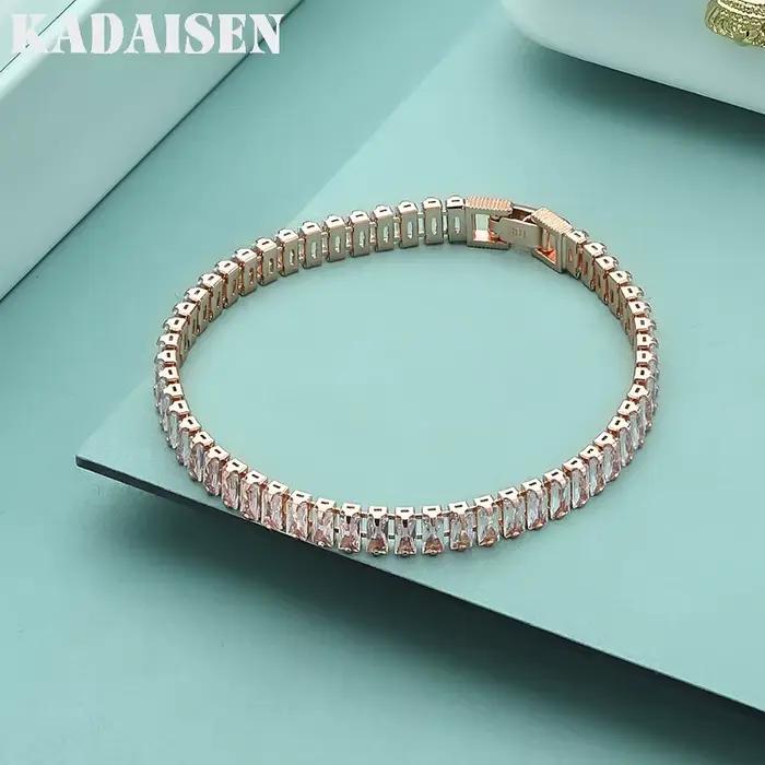 Bracelets en argent Sterling 925, or Rose, Zircon AAAAA, pour femmes, bijoux de créateur à la mode, pour fête et mariage