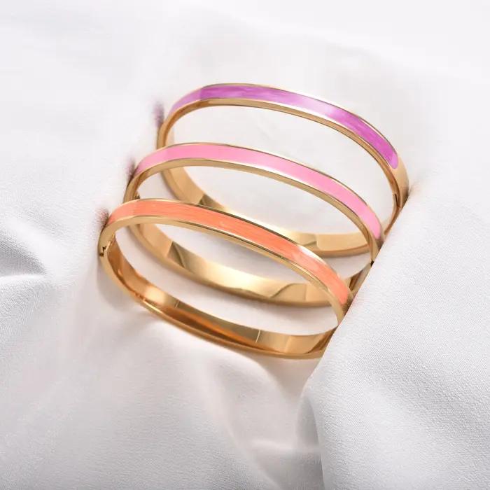 Bracelet jonc tendance en émail coloré pour femme, en acier inoxydable plaqué or, étanche et empilab