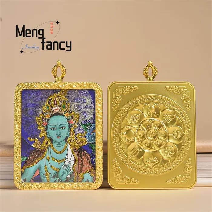 Nouveau modèle de boîte Thangka peinte à la main et dorée avec feuille d'or, pendentif Tara style national, bijoux de mode exquis, cadeau de vacances raffiné