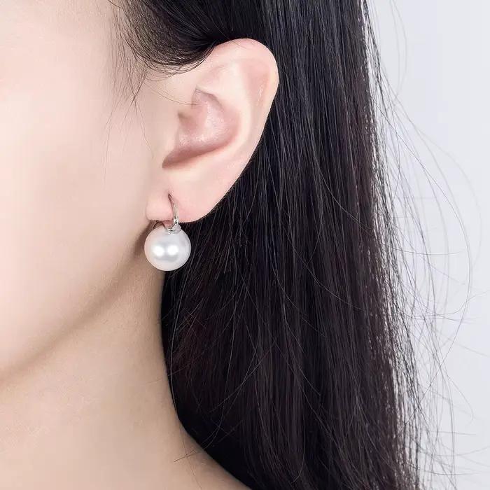 Boucles d'oreilles en argent sterling 925 sertie de perle ronde pour femmes mariage fiançailles soirées festives