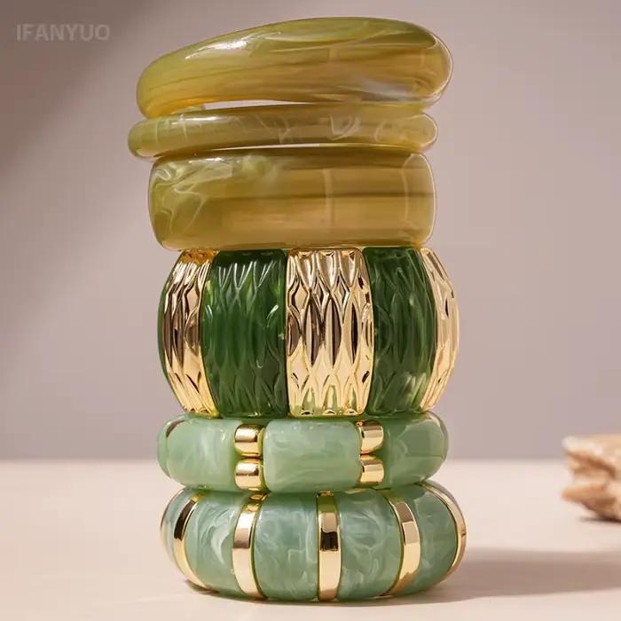 Bracelet en résine épaisse verte irrégulière pour femmes et filles, Vintage, acrylique, large, géométrique, ouverture, bijoux de décoration