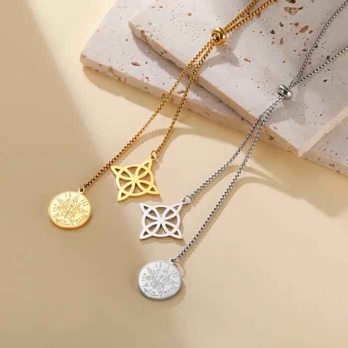 Collier Pendentif Nœud de Sorcière Wicca Tetragrammaton Pentacle pour Femme