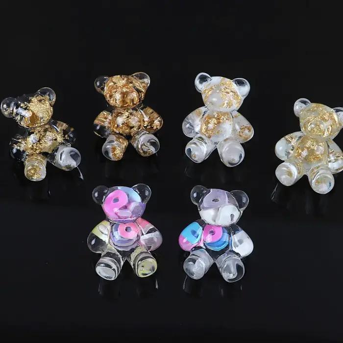 Boucles d'oreilles clous en résine dorée transparente en forme d'ours mignon pour femme