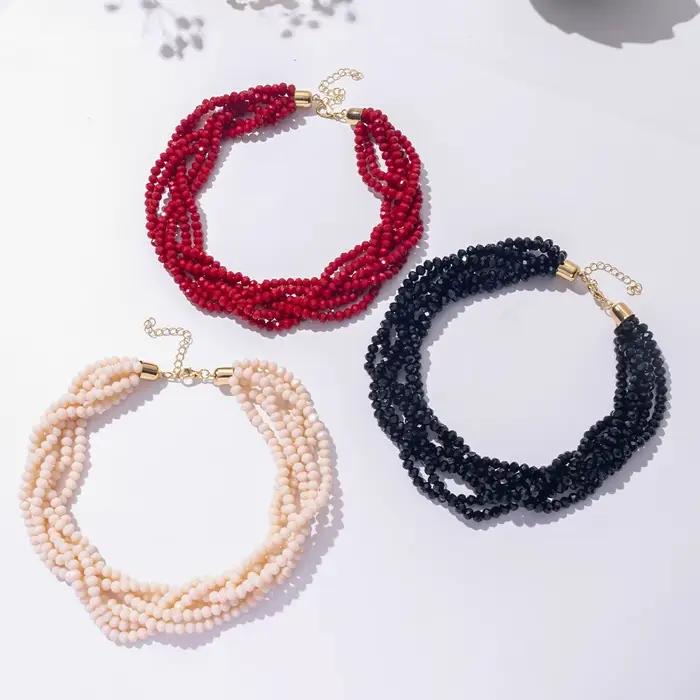 Collier de perles de verre multicouches fait à la main pour femmes, nouvelle tendance, tribu ethnique Boho, perles de couleur unie, bijoux cadeau