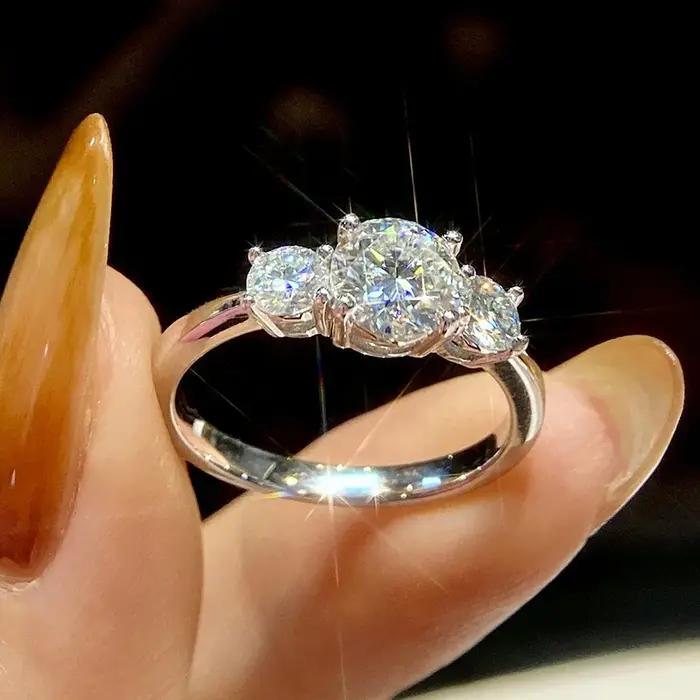 Bague ronde en diamant Moissanite véritable GRA 1