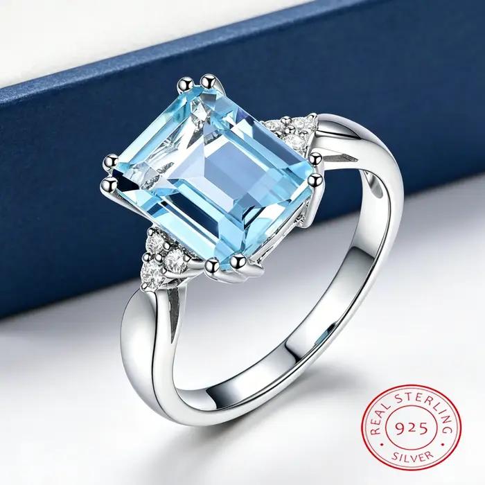 Bague en argent 925 pour femmes, zircone cubique bleue noble, bague élégante pour femmes, bijoux de mode, bijoux de fête, bijoux de mariage, cadeau