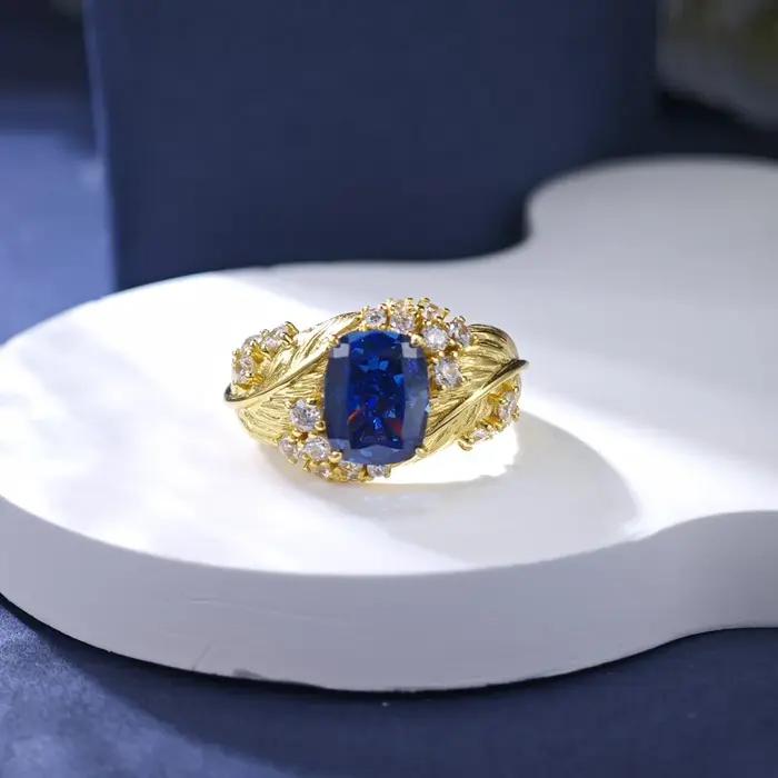 Bague de fiançailles féminine en saphir artificiel bleu 3 carats AG925