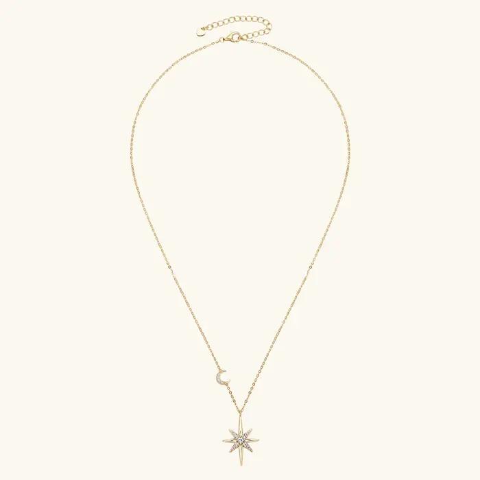 Collier en argent 100% Moissonite pour femmes, plaqué or 18 carats, étoile et lune, chaîne ras du cou, bijoux fins, cadeaux, occasions spéciales