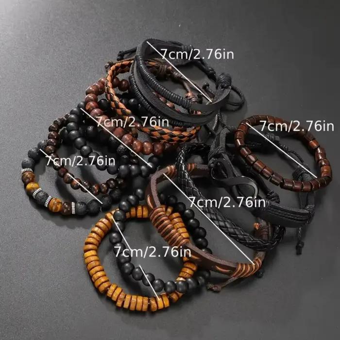 Ensemble de 12 bracelets vintage tissés en simili cuir œil de tigre et perles de pierre de lune pour accessoires de mode de fête décontractés occassions spéciales femmes