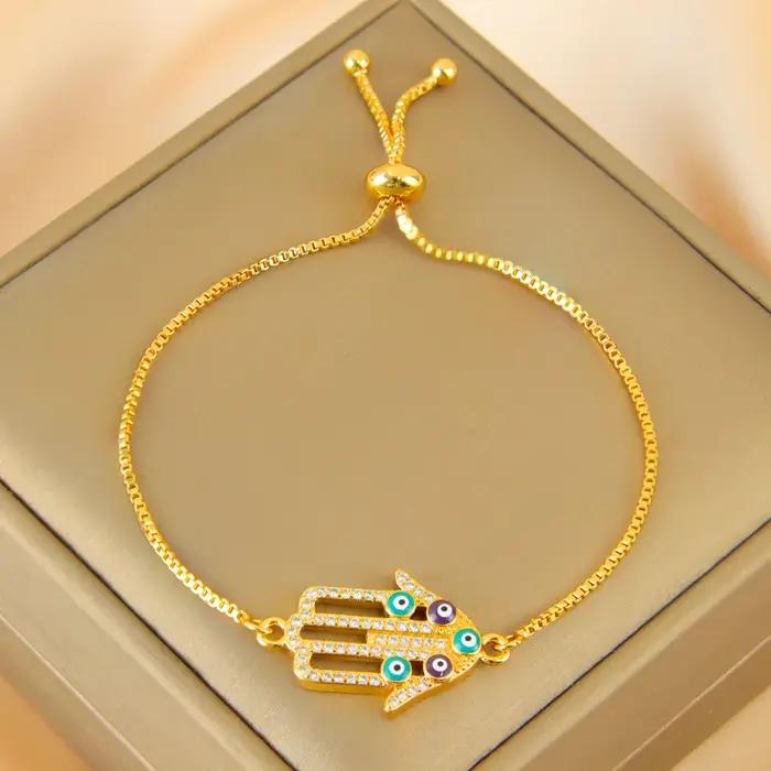 Bracelet exquis plaqué or 21 carats, breloque en zircone arabe, chaînes faites à la main, bijoux de