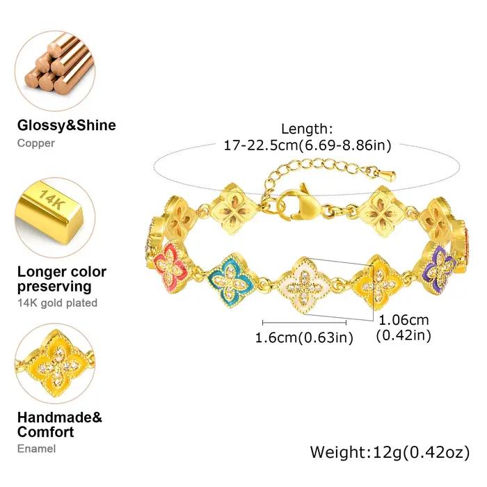 Bracelet trèfle à quatre feuilles élégant en cuivre doré pour femmes cadeau amitié anniversaire fiançailles