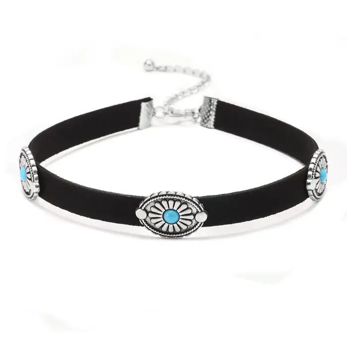 Collier Boho Rétro pour Femme, Bijoux Déclaration, Colliers Fleur Turquoises