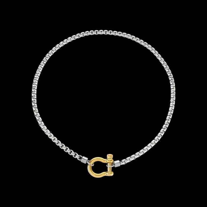 Mousqueton bicolore à breloque épaisse de 18 pouces, fer à cheval, collier en acier inoxydable pour femmes, collier de verrouillage à vis, chaîne en corde, bijoux Vintage