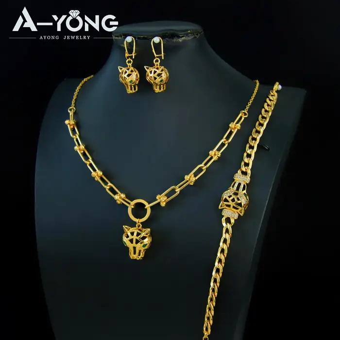 Ensemble de bijoux léopard plaqué or 21 carats de Dubaï