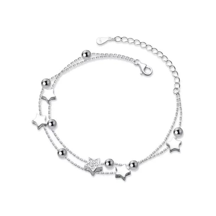 VENTFILLE 925 timbre couleur argent étoile Bracelet mode coréenne étoiles à cinq branches cristal Double Bracelet livraison directe en gros