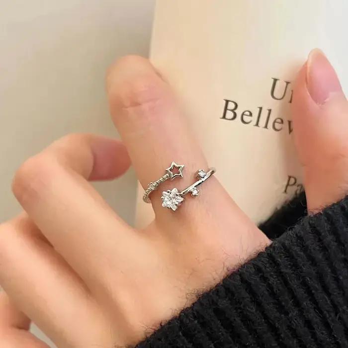 Zunderes-Bague double nœud brillant exquis pour femme, bague étoile, ligne irrégulière romantique, c