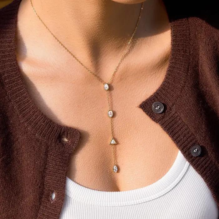 Yori – collier chaîne en Y en zircone cubique géométrique blanche exquise