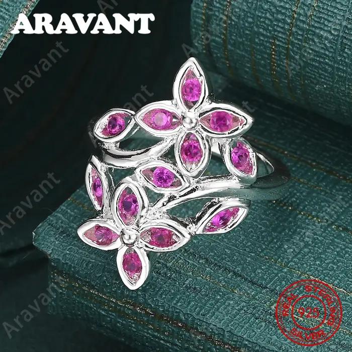 Bague trèfle à quatre feuilles en argent sterling 925 avec zircon violet - Un bijou de fiançailles frais et élégant pour femme.