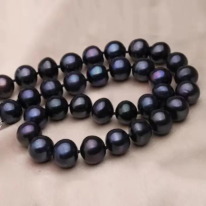 Collier de perles noires de Tahiti naturelles AAAA 10-11mm avec certificat NSQSIC pour femmes occasions spéciales elegance sophistiquée argent sterling