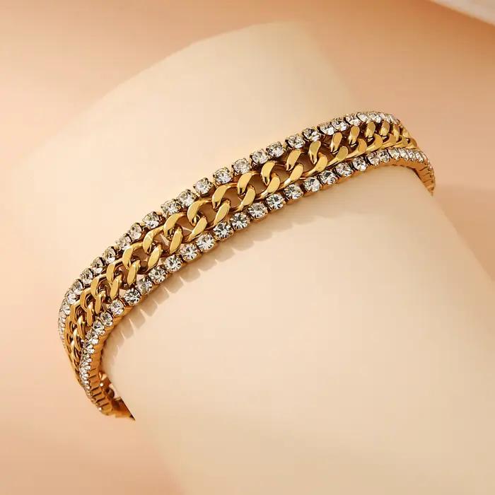 Bracelet de tennis en zircone cubique plaqué or 18 carats acier inoxydable design géométrique pour femmes occasions spéciales