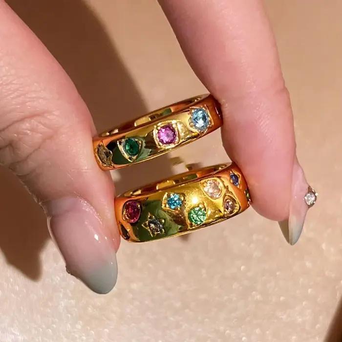 Bagues en diamant coloré incrusté brillant haut de gamme pour femmes