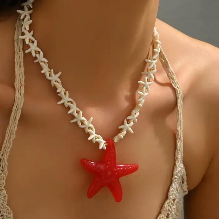 Collier de perles bohème, pendentif en coquillage d'étoile de mer, bijoux épais pour femmes, cadeau de vacances à la plage, Festival d'été
