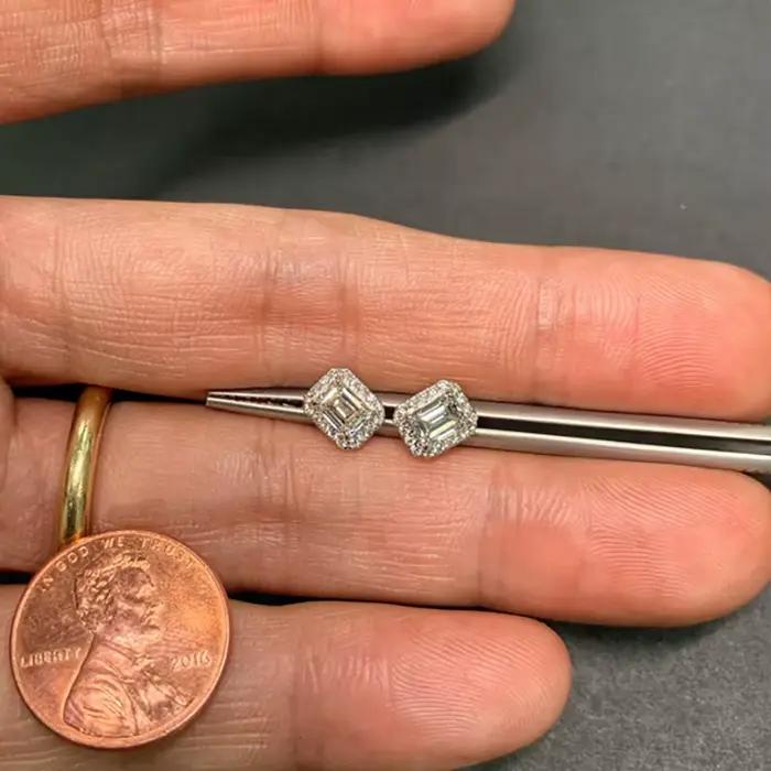 Boucles d'oreilles en diamant Moissanite taille émeraude, 100% argent sterling 925 véritable, promesse de mariage, bijoux de mariée pour femmes