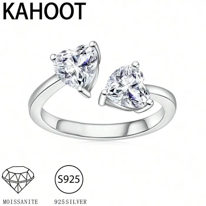 L'anneau réglable en moissanite en argent 925 en forme de cœur de 2 carats est à la mode et simple
