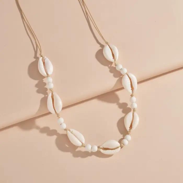 Nouveau collier de perles en coquillages ajustable, chaîne tressée en coquillages violet/bleu/rose/blanc, chaîne de cou ajustable pour femme