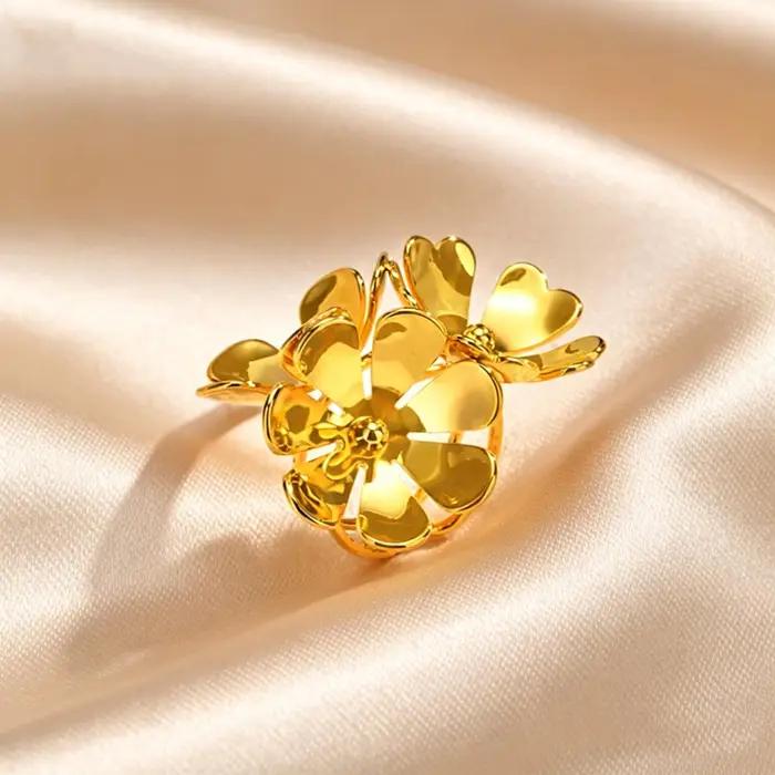 Bagues Uniques aux Grandes Fleurs Exagérées, Bijoux en Acier Inoxydable Doré, Cadeau Idéal pour Femme, Occasions Spéciales