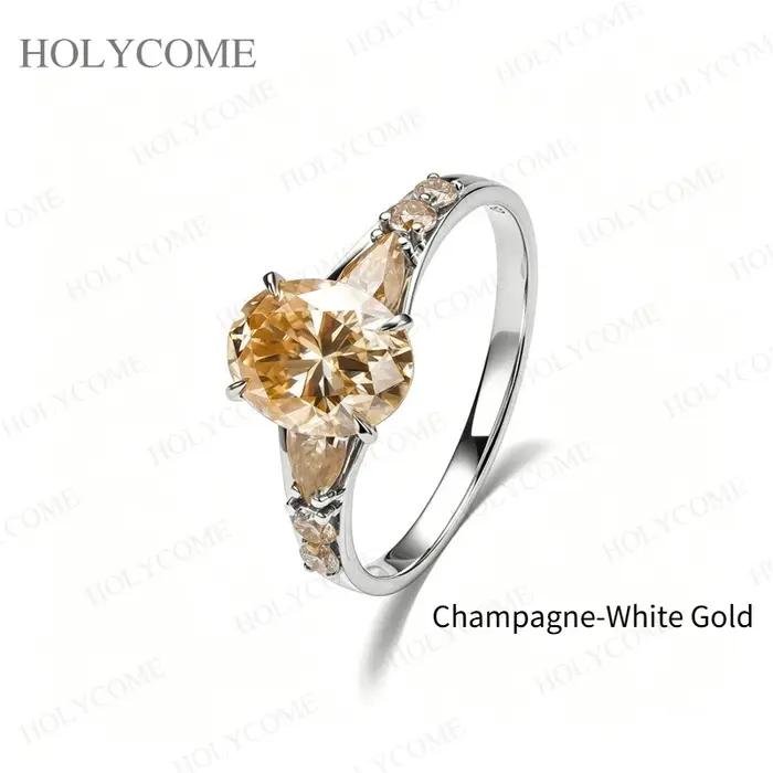 Bague en argent sterling 925 plaquée or 18 carats avec moissanite taille ovale/poire/ronde couleur D/champagne pour occasions spéciales pour femme bijou de luxe élégant à offrir