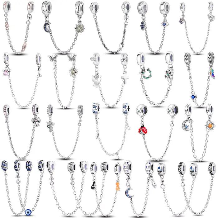 Fermoir en argent sterling 925 clip pavé CZ breloques perles de marguerite bouchon chaine de securite adaptable pour bracelet original clip de bijoux occasions speciales