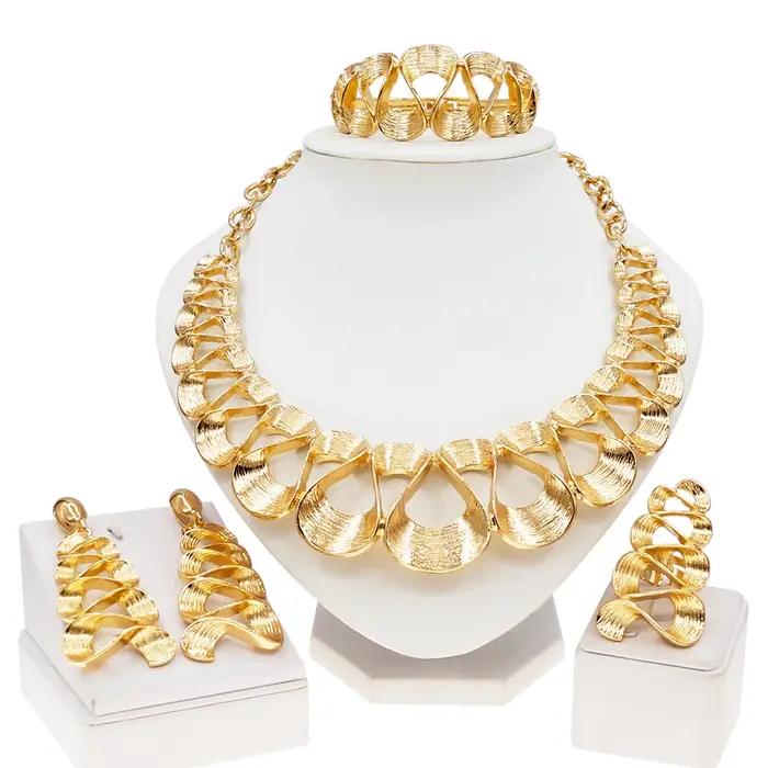 Ensemble de bijoux pour femmes plaqué or, Design ondulé, pendentif délicat, collier, boucles d'oreil