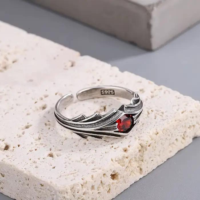 Bagues en argent Sterling 925 et Zircon rouge pour femmes