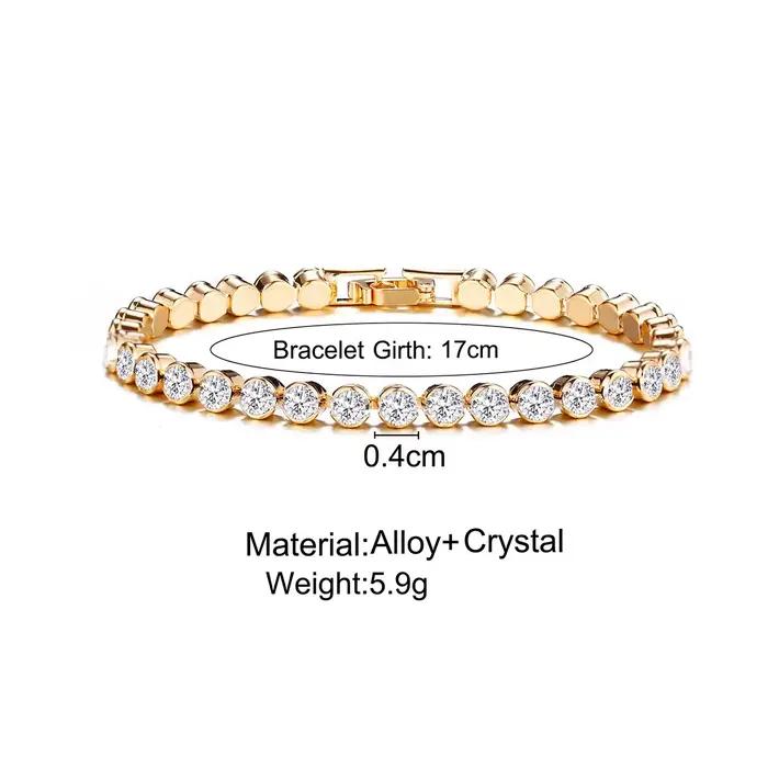 Bracelets de Tennis en cristal de luxe pour femmes, cadeau de mariage, couleur or argent, chaîne romaine en métal, bijoux en zircone cubique