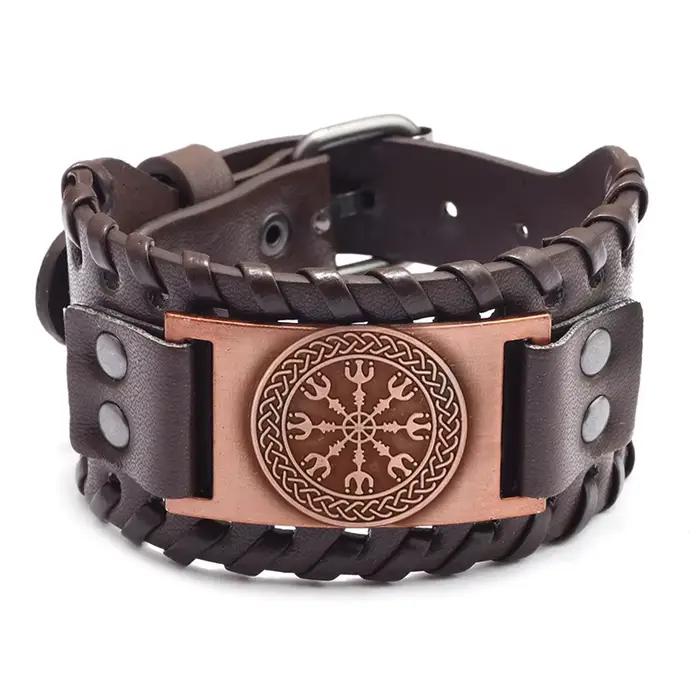 Nouveau rétro large cuir nordique Rune d'Odi Bracelet hommes Bracelet celtique Viking bijoux Bracele