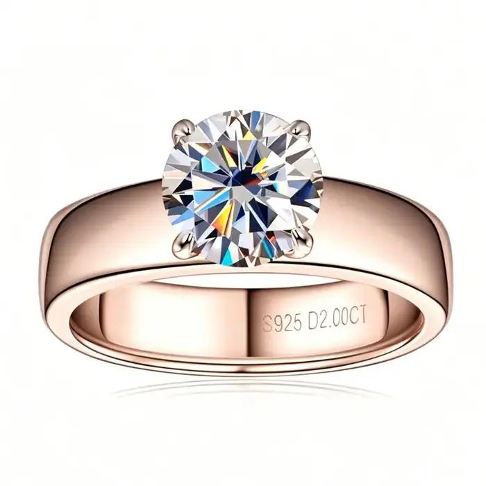 Bague solitaire en argent 925 avec moissanite taille ronde D VVS1