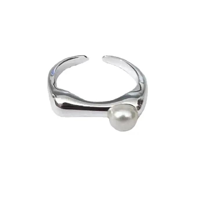 ANENJERY perle brillant anneau ouvert pour les femmes français exquis Goden couleur argent bague tout assorti accessoires anillos bague