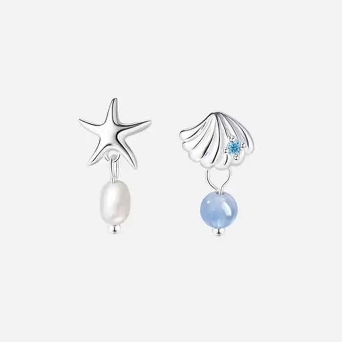 Boucles d'oreilles en argent Sterling 925 pour femmes, perle en Zircon, étoile de mer, pendentif en